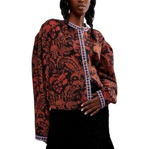 Free People Red and Black Patterned Sweatshirt